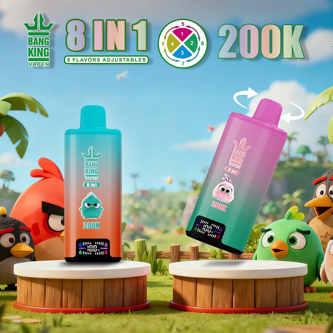 Bang King 200K Puffs Vape – 8 Smaków w 1, Dual Mesh Coil, LED Display - obrazek 1