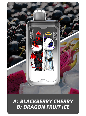 A-Blackberry-Cherry-B-Dragon-Fruit-Ice.png Merry Mi Panda Twins 40000 Puffs – podwójny smak w jednym urządzeniu - obrazek 1