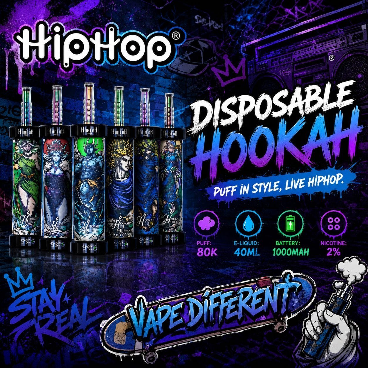 4-1.jpg HIPHOP 80K elektroniczny shisha – 80 000 zaciągnięć, 35 ml wkład i Mesh Coil - obrazek 1