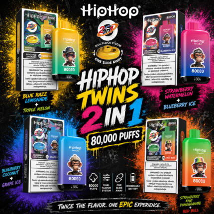 BANG x HipHop TWINS 80K – jednorazowy vape 2 na 1 z dwoma smakami i wyświetlaczem LED